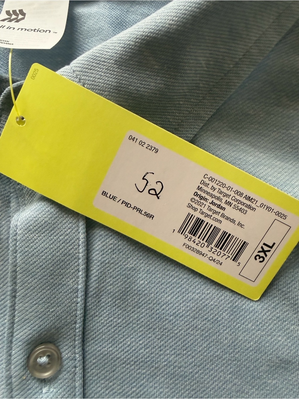 NWT all in motion Men's Long-Sleeve Light Blue Button-Up Shirt (KB7) - Picture 3 of 4